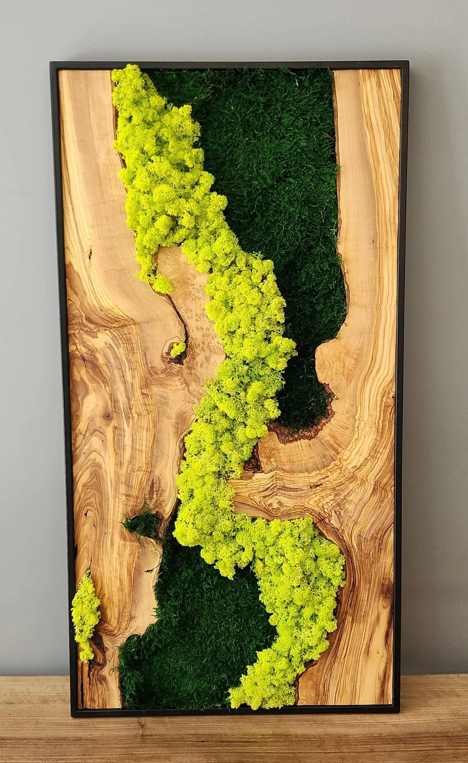 Handmade Moss & Olive Tree Wood Wall Art Rectangular | Preimum Wall Sculptures - Artdesigna