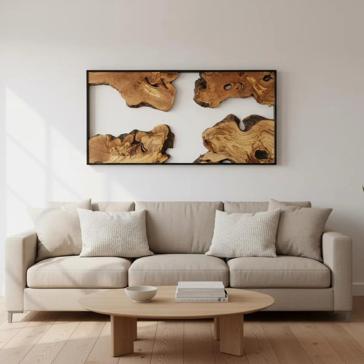 Corner Olive Wood & Metal Wall Art - Handmade Wooden Wall Sculptures