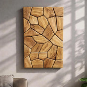 Handmade olive wood geometric wall sculpture by Artdesigna, featuring intricate wooden geometric patterns for wall decor.