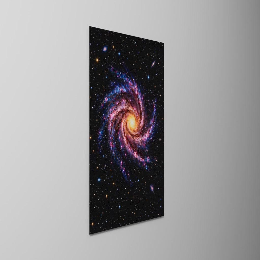 Spiral Arms of Pink glass wall art by Artdesigna, light moving across the glass