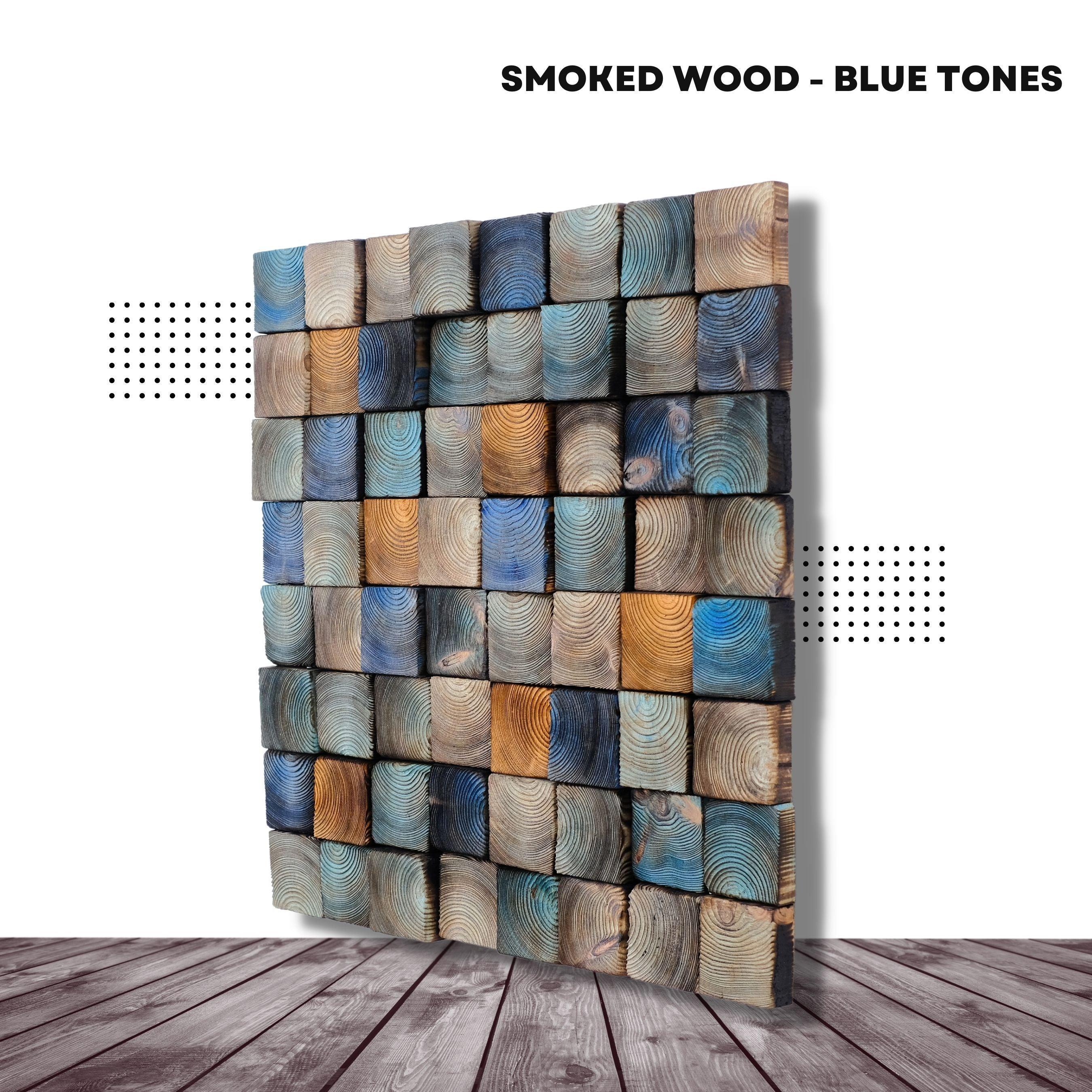 ・"Smoked Blue Wall Sculpture"・Premium Wood Handmade Wall Sculpture - ArtDesigna Glass Printing Wall Art