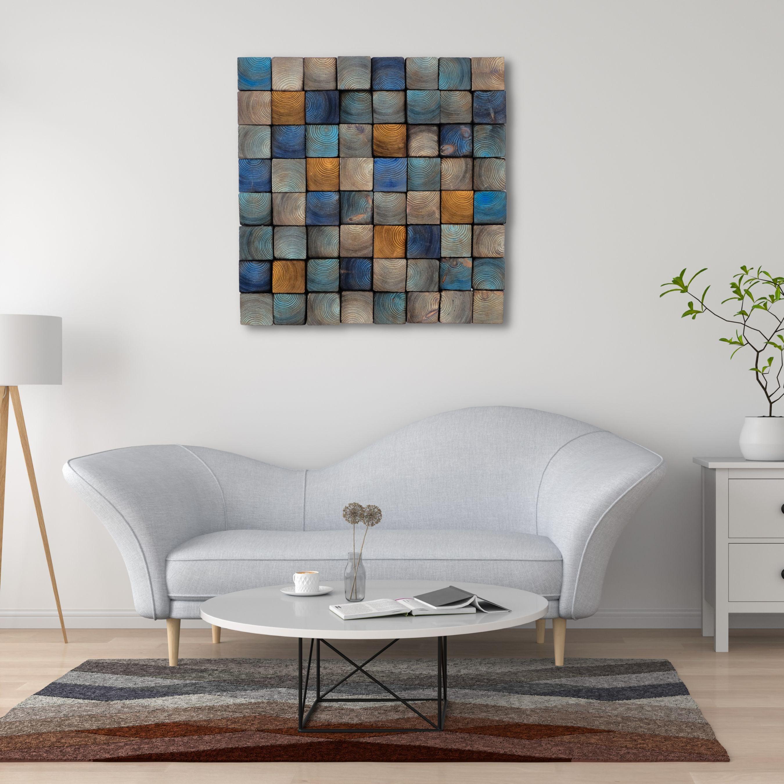 ・"Smoked Blue Wall Sculpture"・Premium Wood Handmade Wall Sculpture - ArtDesigna Glass Printing Wall Art