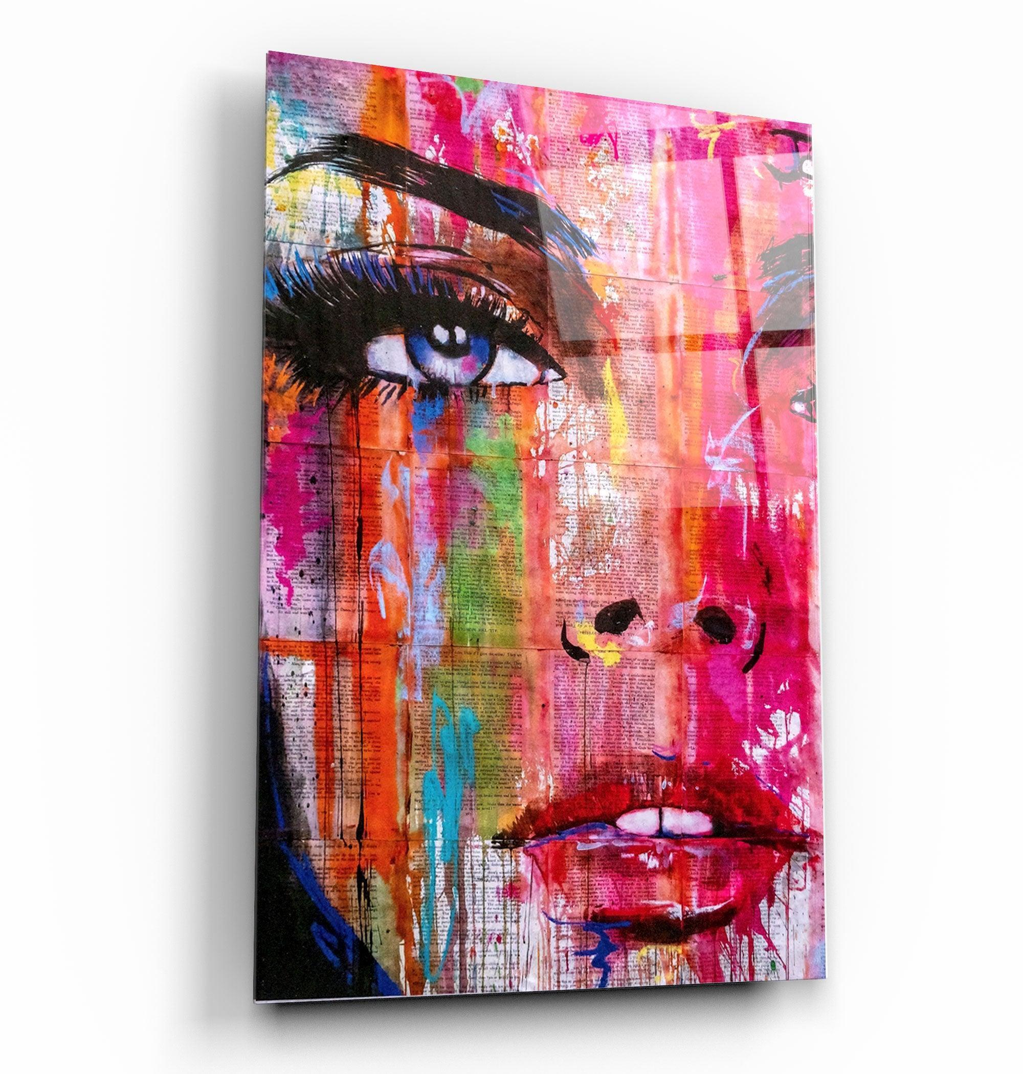 Colorful Woman Face | Glass Wall Art - Artdesigna