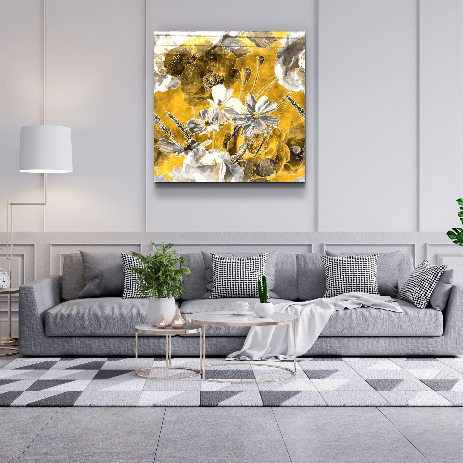 ・"Yellow Flowers"・Glass Wall Art - ArtDesigna Glass Printing Wall Art