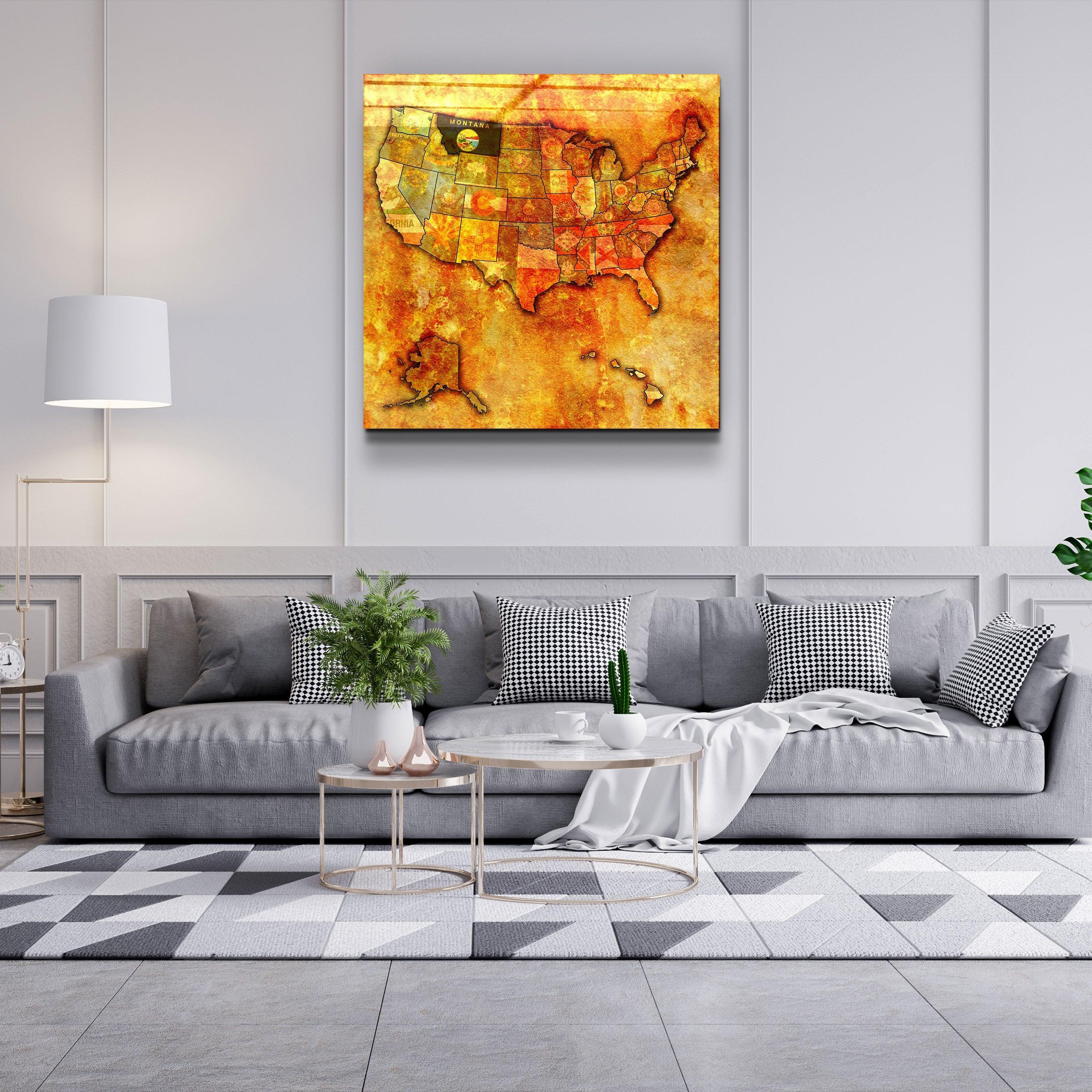 ・"Vintage Map US - Montana"・Glass Wall Art - ArtDesigna Glass Printing Wall Art