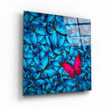 ・"Red Butterfly in Blues"・Glass Wall Art