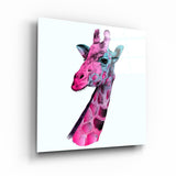 ・"Pink Giraffe"・Glass Wall Art