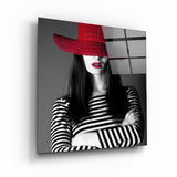 Woman in Red Hat | Glass Wall Art