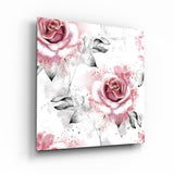 Pink Roses on White | Glass Wall Art