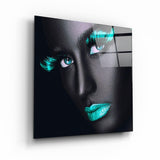 Green Lips and Eyes | Glass Wall Art