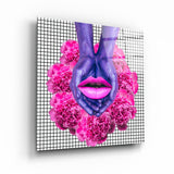 Pink Flowers and Lips | Glass Wall Art