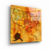 ・"Vintage Map US - Alaska"・Glass Wall Art