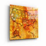 Vintage Map US California | Glass Wall Art