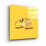."Yellow Retro Phone". Contemporary Collection Glass Wall Art