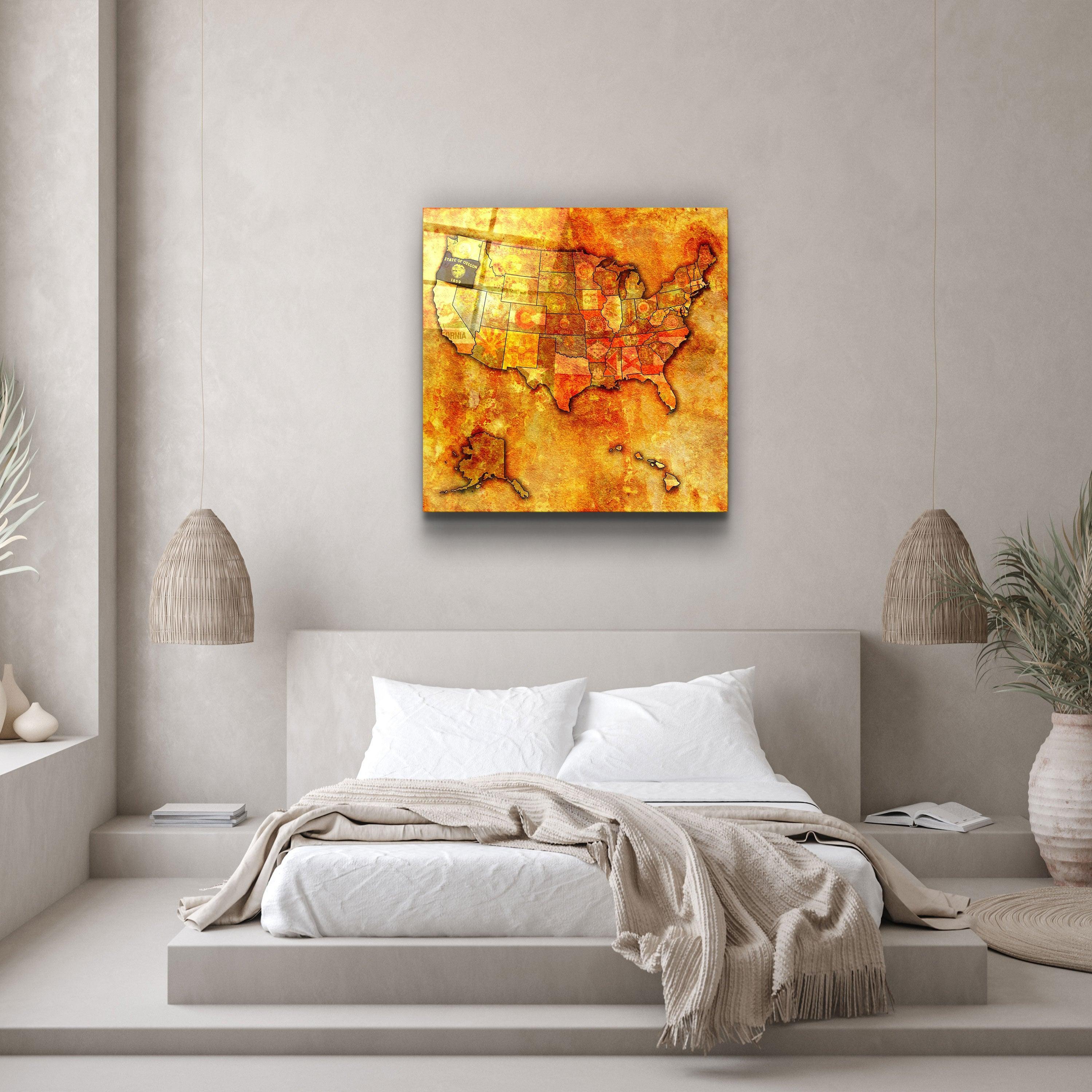 ・"Vintage Map US - Oregon"・Glass Wall Art - ArtDesigna Glass Printing Wall Art