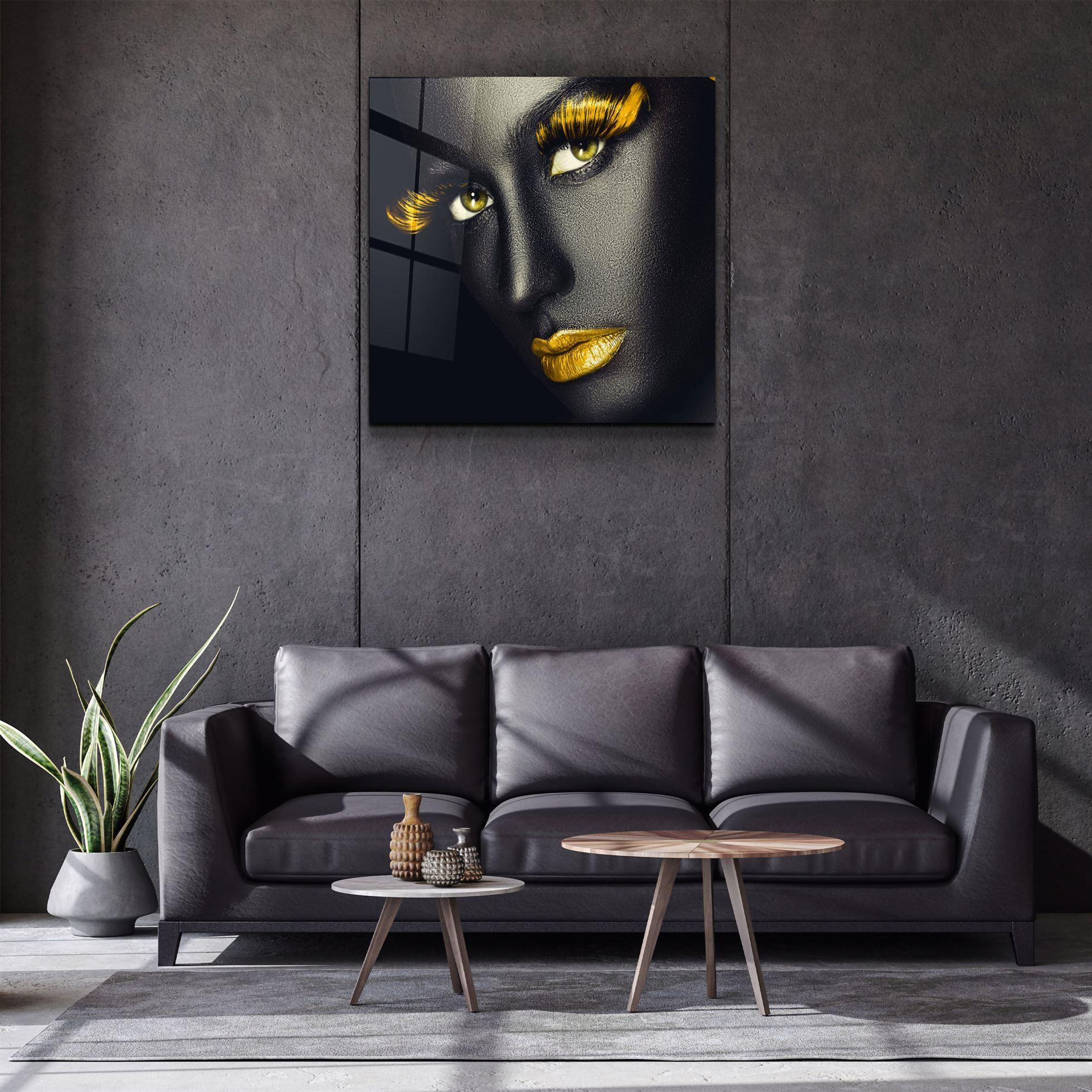 ・"Yellow Lips and Eyes"・Glass Wall Art - ArtDesigna Glass Printing Wall Art
