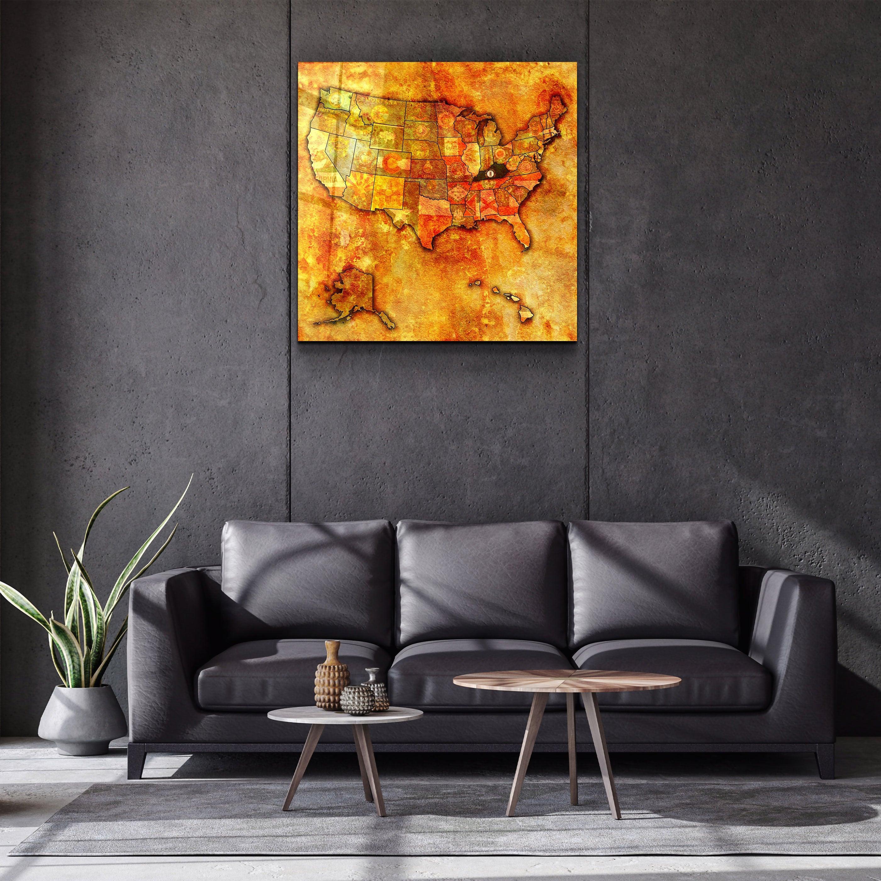 ・"Vintage Map US - Kentucky"・Glass Wall Art - ArtDesigna Glass Printing Wall Art