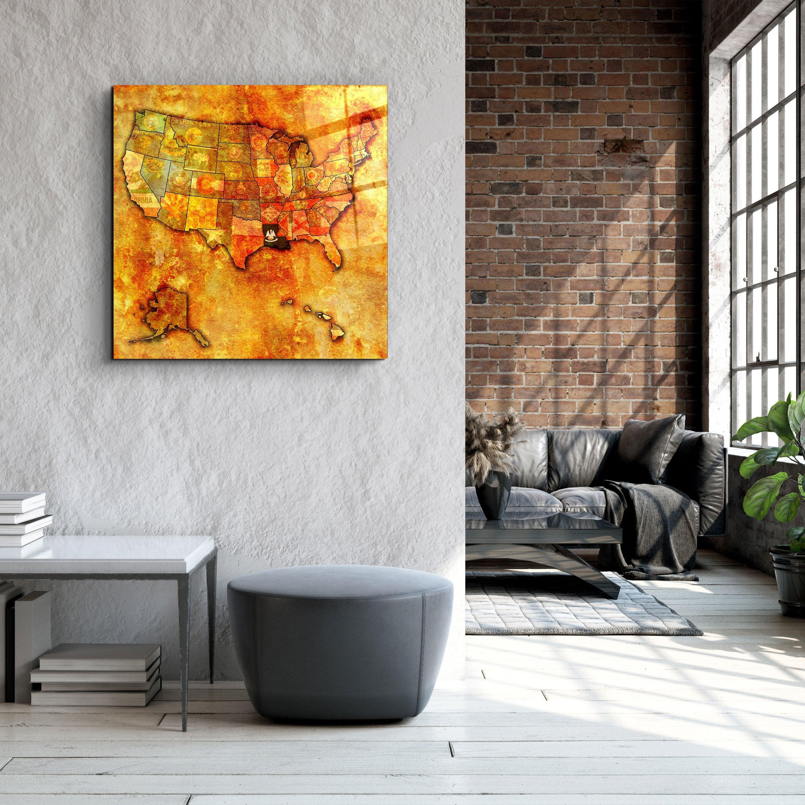 ・"Vintage Map US - Louisiana"・Glass Wall Art - ArtDesigna Glass Printing Wall Art